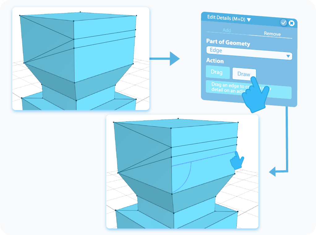 Selecting Draw action for Add Edge mode in Edit Details